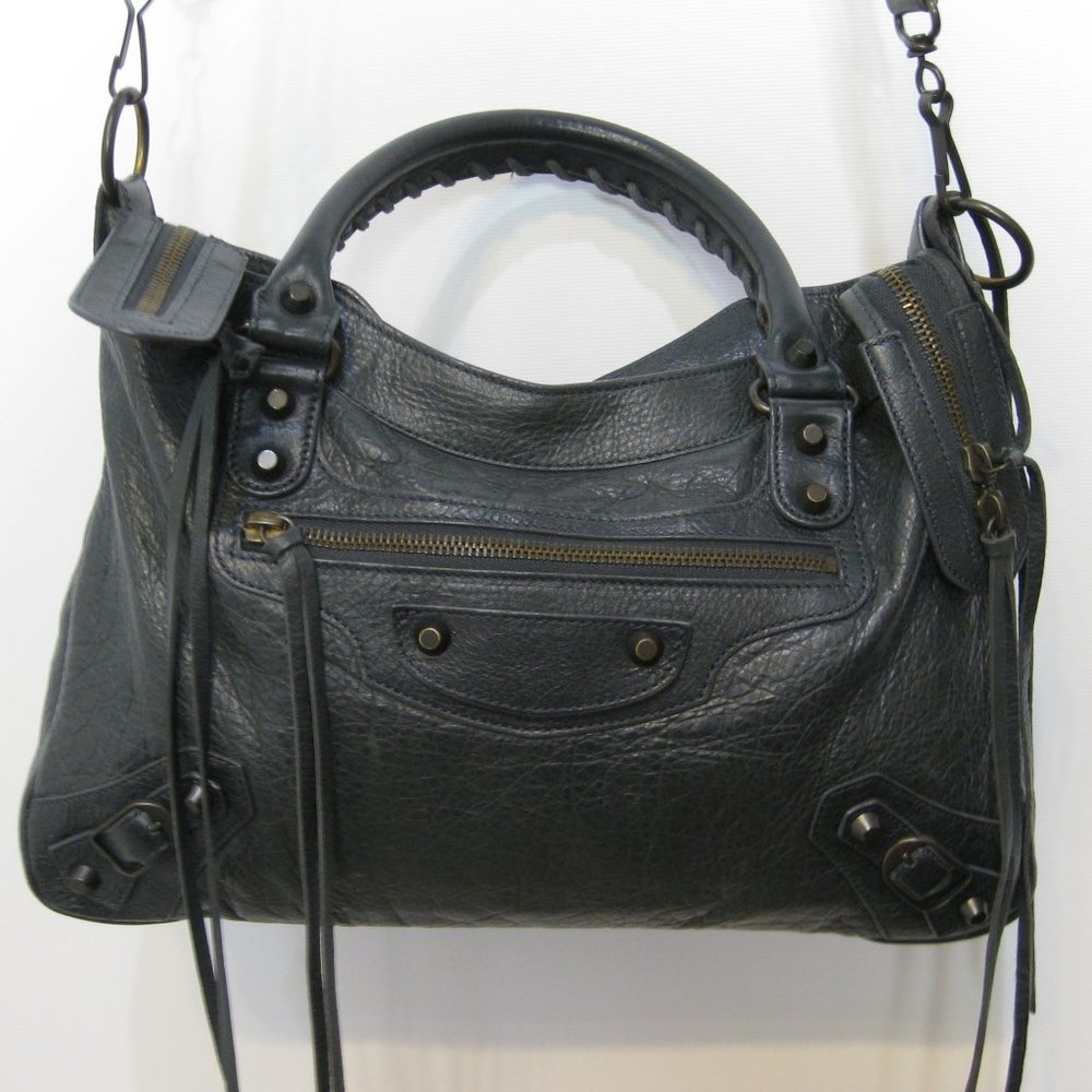 BALENCIAGA Gray Anthracite Town Crossbody Leather Bag - Picture 2 of 15